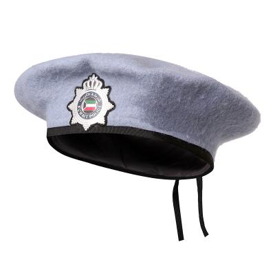 Light Blue Wool Army Beret Military with Badge